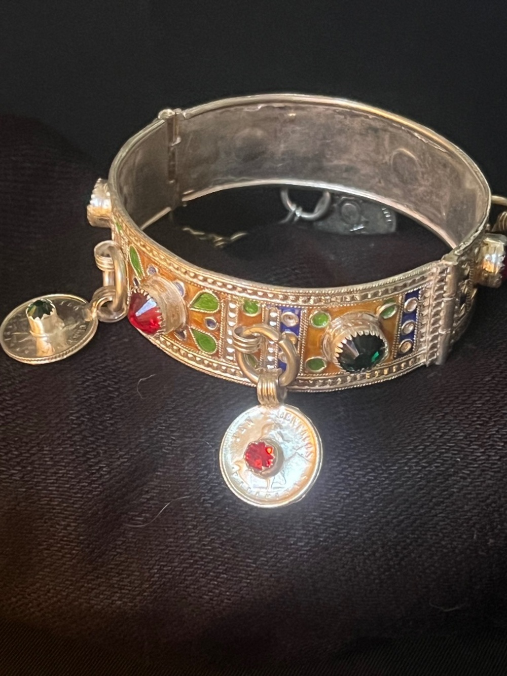 Vintage Silver Bracelet with enamel and stones handcrafted in  Morocco